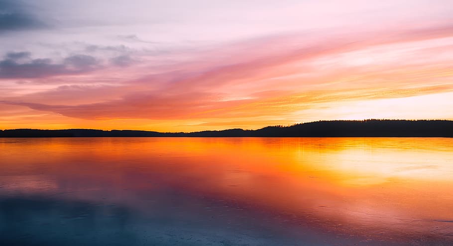 Body of Water Beside Mountain during Golden Hour, beach, beautiful HD wallpaper