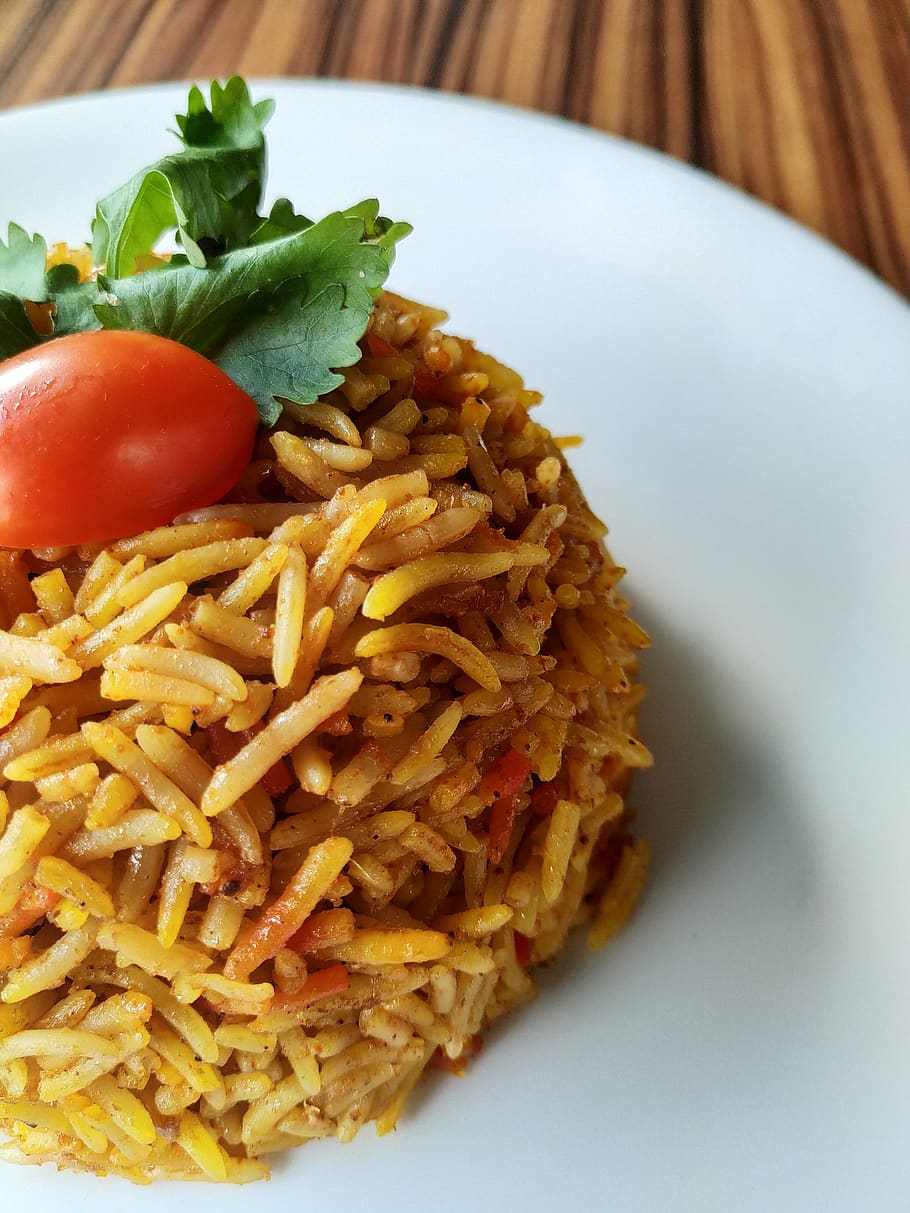Cooked Rice Served on Plate, biryani, cuisine, delicious, dinner