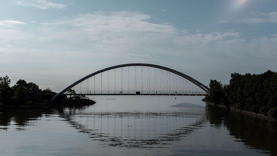 humber, arch, bridge, toronto, downtown, morning, water, sky HD wallpaper
