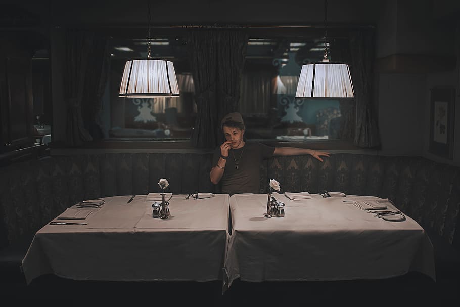 Man in Restaurant, people, one person, real people, indoors, lighting equipment HD wallpaper
