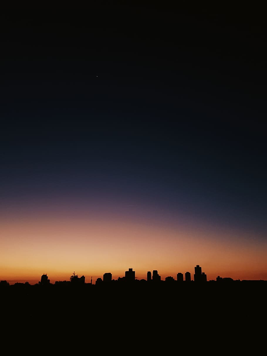 Silhouette of Buildings, art, backlit, dark, dawn, evening, sunset HD wallpaper