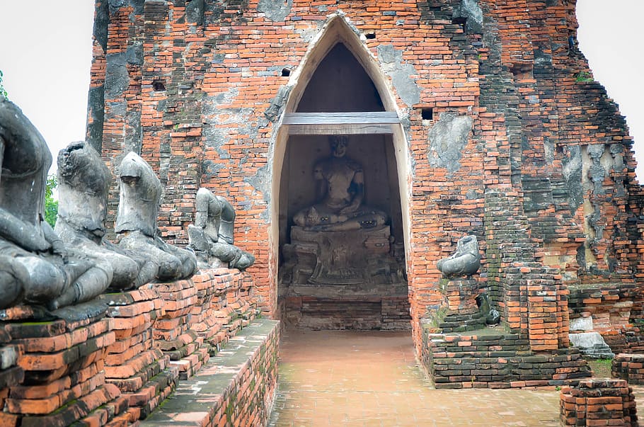 Masonry Temple with Buddha Statues, buddhism, religion, asia