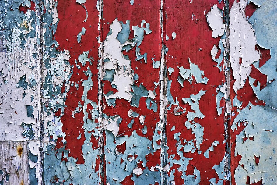red and blue wall, weathered, peeling off, old, textured, backgrounds HD wallpaper