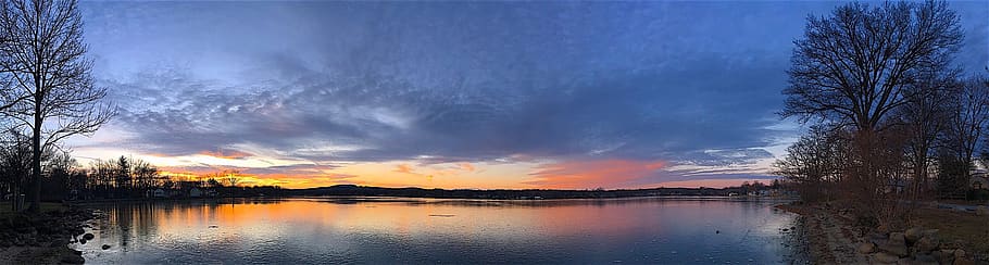 panoramic, sunset, lake, ice, reflection, nature, sky, landscape HD wallpaper