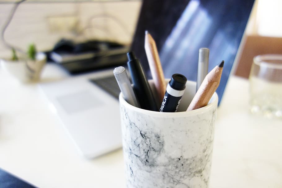 work, office, productivity, workspace, desk, cup, laptop, macbook HD wallpaper