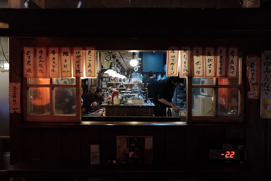 person, human, pub, restaurant, bar counter, matsuyama, japan, HD wallpaper