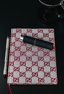 red and gray Gucci planner, file binder, pen, text, rug, diary HD wallpaper