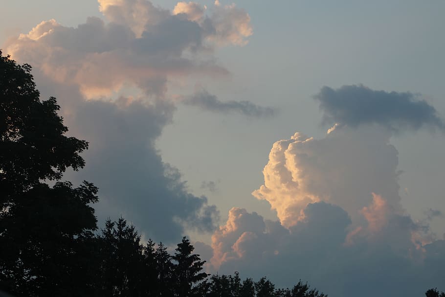 sky, cloud, trees, nature, evening, dawn, heaven, twilight HD wallpaper