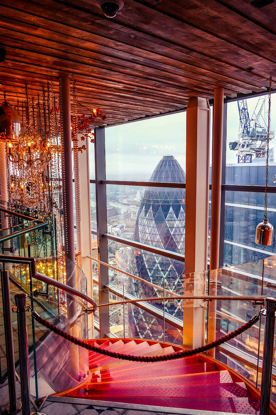 handrail, banister, railing, window, building, staircase, gherkin HD wallpaper