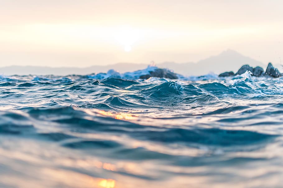 sea, ocean, water, waves, nature, sky, mountain, blur, motion HD wallpaper