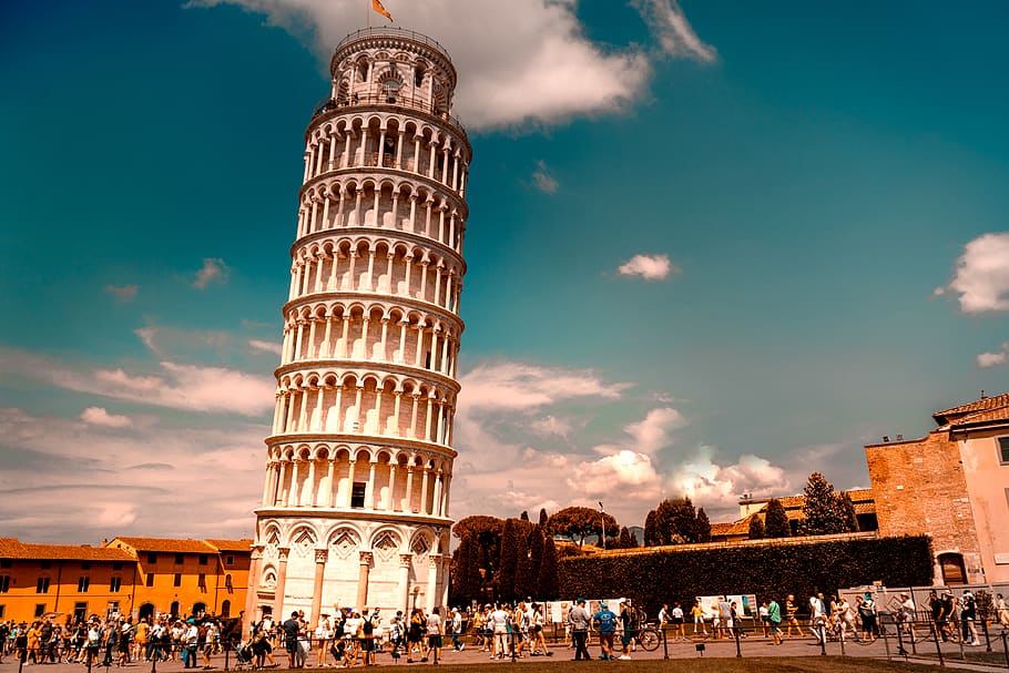 Leaning Tower of Pisa, Rome, crowd, group of people, architecture