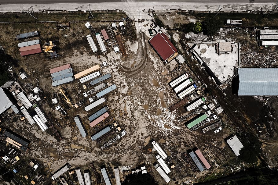 aerial photo of intermodal containers, site, work, topdown, drone view HD wallpaper