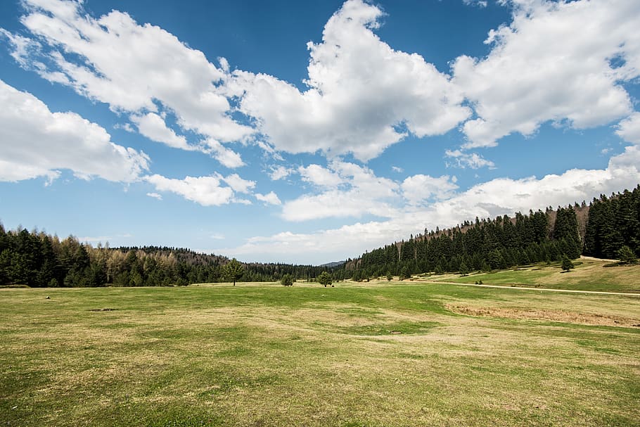 nature, hill, clouds, sky, landscape, green, mountains, summer HD wallpaper