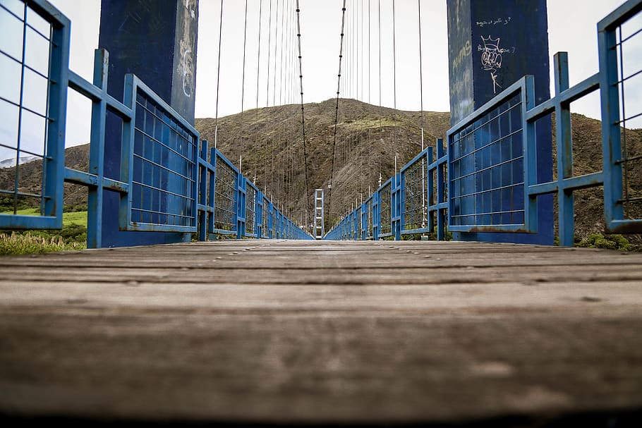ecuador, bridge, blue, mountain, color, tropical, architecture HD wallpaper