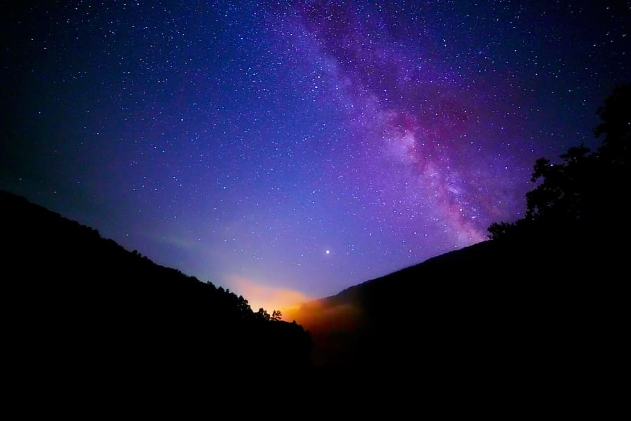 silhouette of mountain under nebula, sky, star, cloud, galaxy HD wallpaper