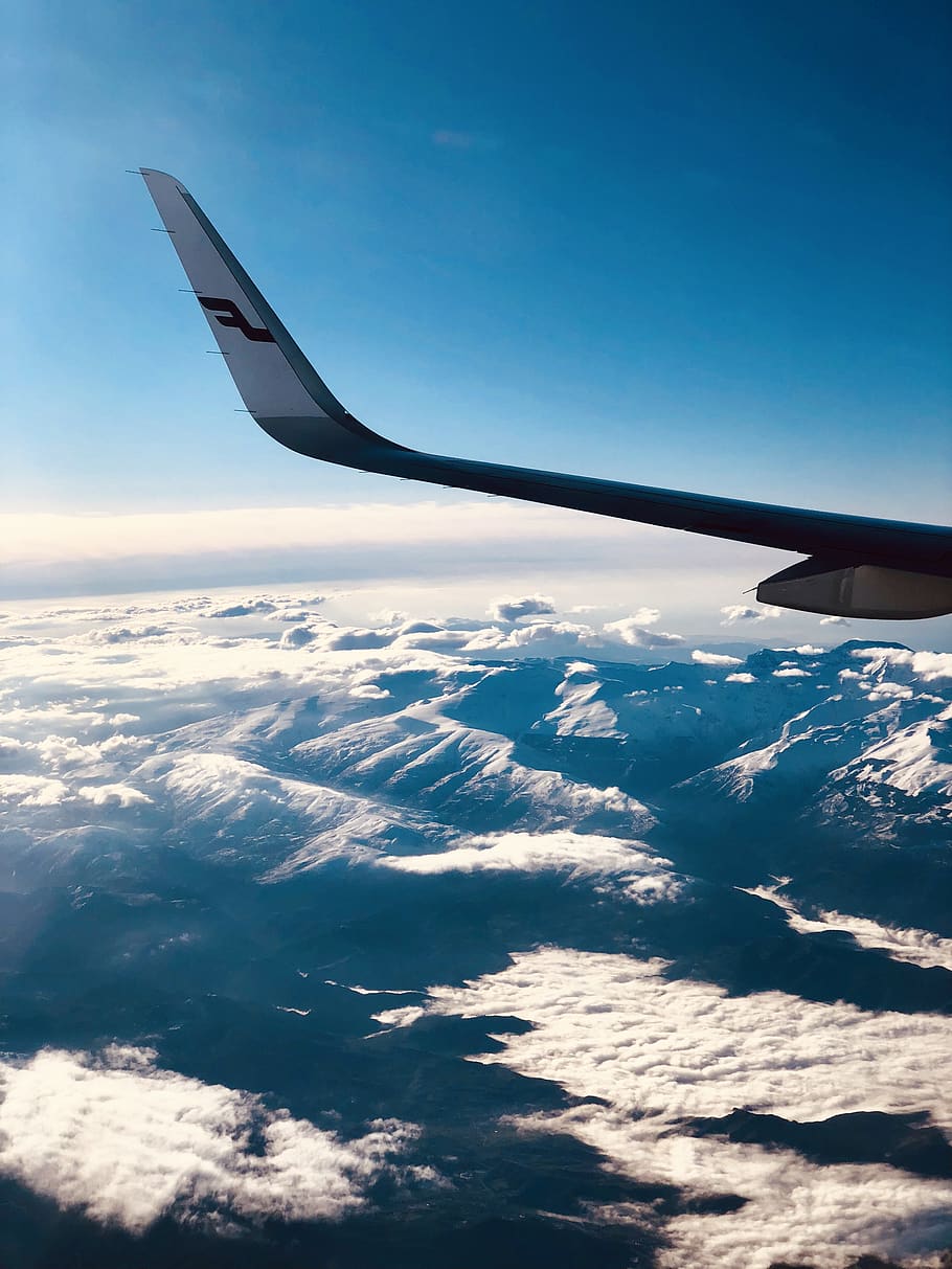 passenger plane wing view, airplane, air vehicle, flying, mode of transportation HD wallpaper