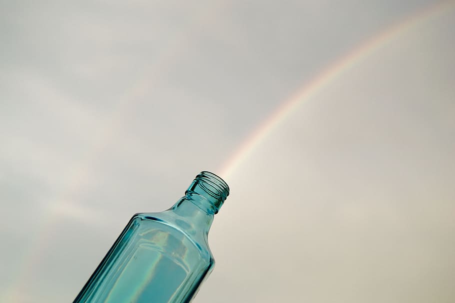 rainbow, sky, bottle, blue, colours, nature, no people, low angle view HD wallpaper