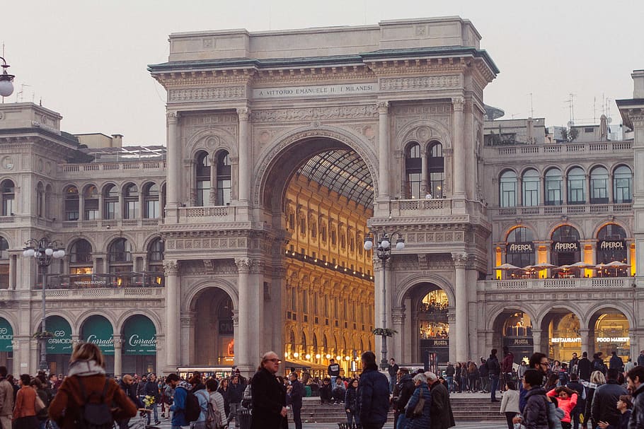 People Standing Near Commercial Building, arch, architecture HD wallpaper