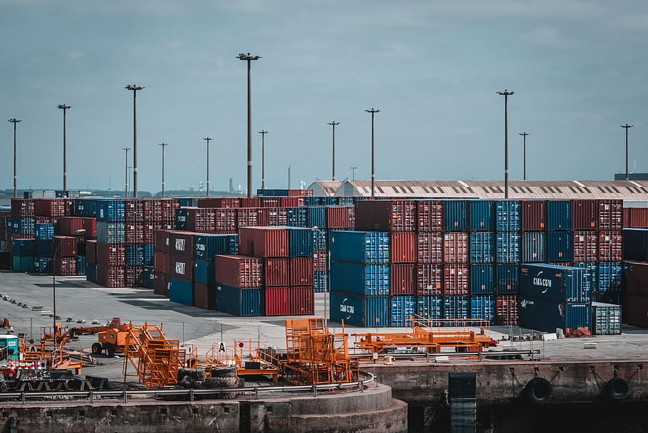 Intermodal Container Stacked on Port, cargo, cargo container HD wallpaper