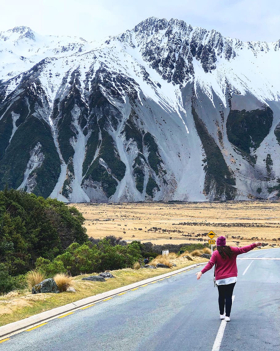Woman Walking in Front of Mountain Peak, adventure, altitude HD wallpaper