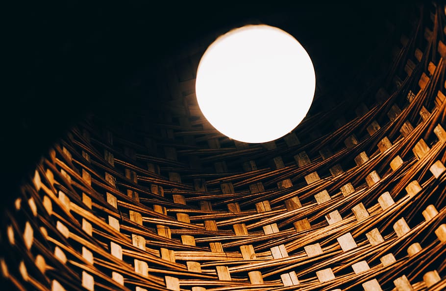 White Light, close-up, dark, lightbulb, pattern, shape, wicker HD wallpaper