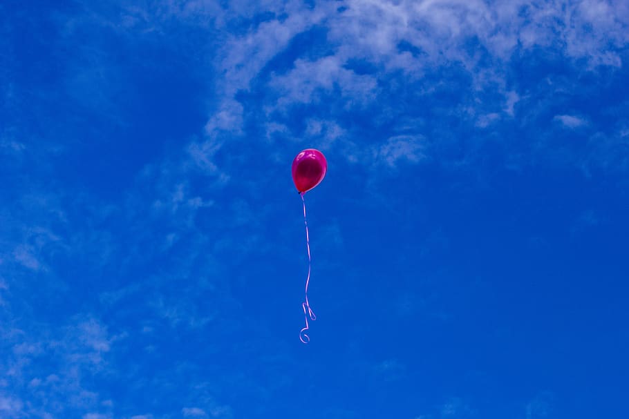 red, balloon, blue, sky, sunshine, summer, flying, cloud - sky HD wallpaper