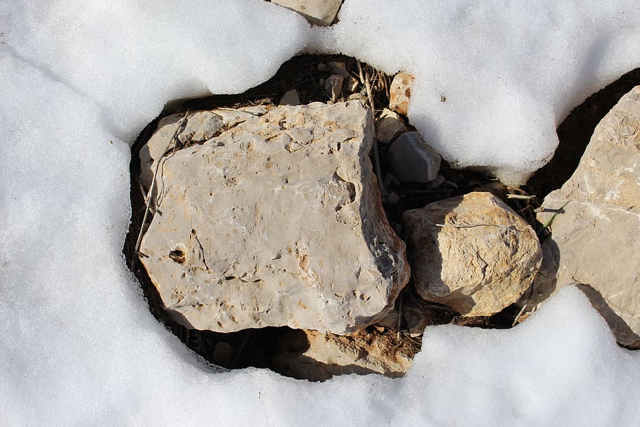 melt, snow, winter, stone, nature, no people, solid, high angle view HD wallpaper