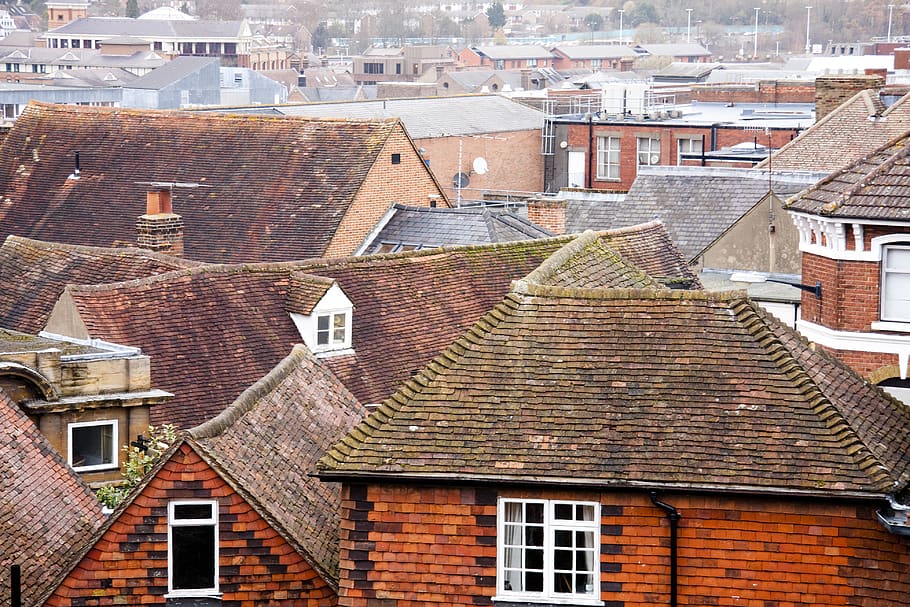 roofs, house, rooftop, bricks, england, uk, surrey, windows, HD wallpaper
