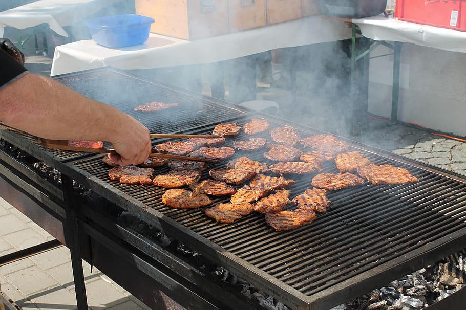 grill, barbecue, meat, fire, food, delicious, pork, nutrition HD wallpaper
