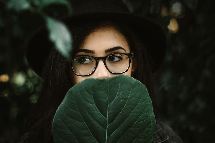 green, leaf, plant, nature, people, woman, girl, sunglasses HD wallpaper