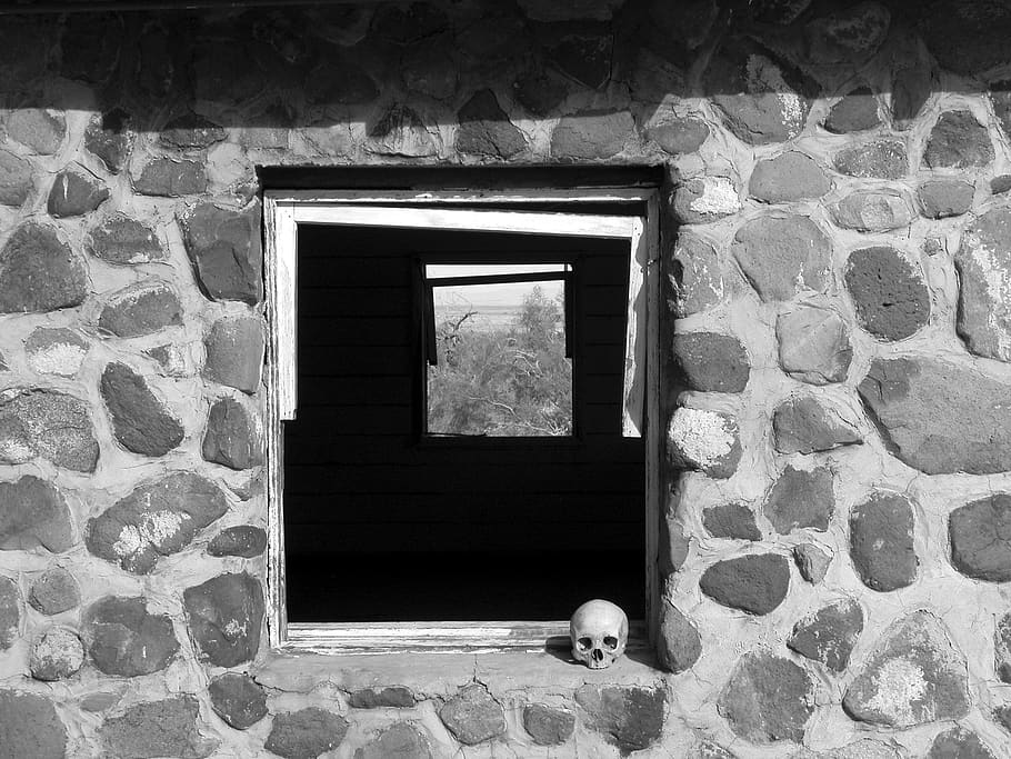 human, skull, human skull, death, ghost town, desert, abandoned HD wallpaper