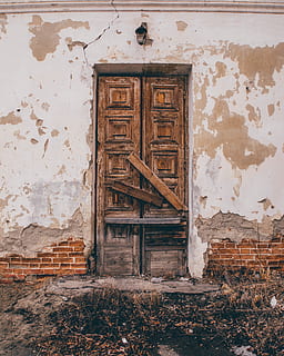 Vintage Brown Wooden Door, abandoned, architecture, broken, building HD wallpaper