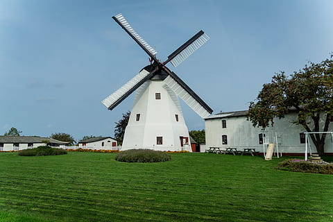 windmill, garden, house, tree, meadow, tower windmill, vacations HD wallpaper