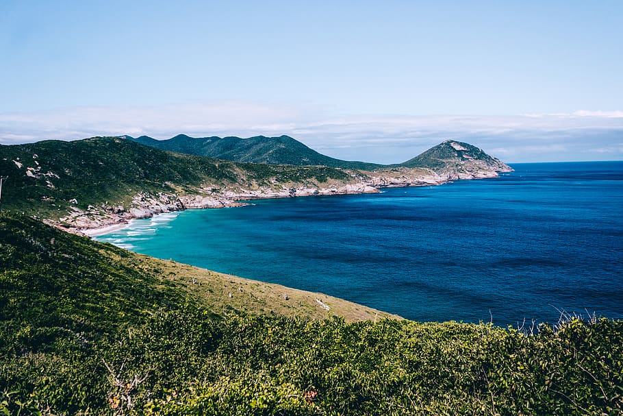 Aerial View Of Coast, arraial do cabo, brazil, daylight, mountain