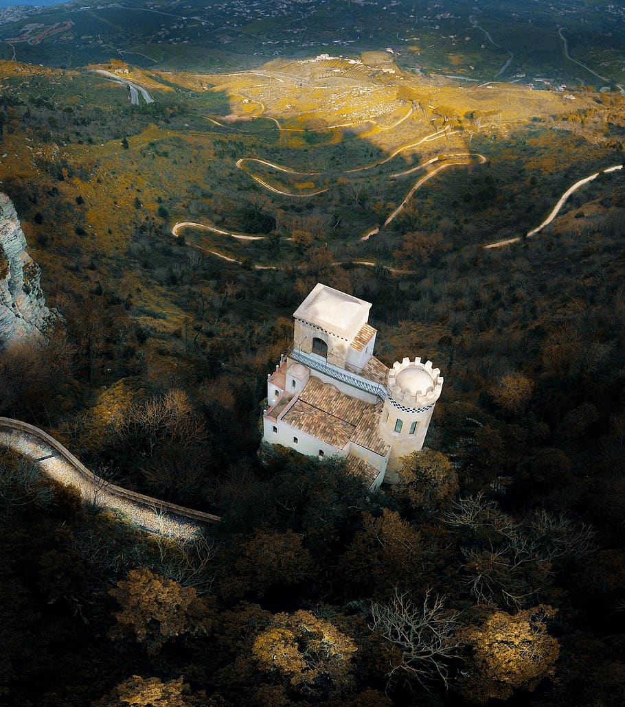 white castle, high angle view, water, nature, no people, land HD wallpaper