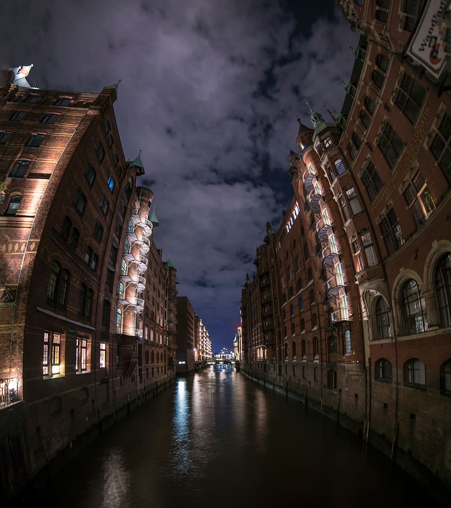 architecture, building, infrastructure, night, light, cloud HD wallpaper
