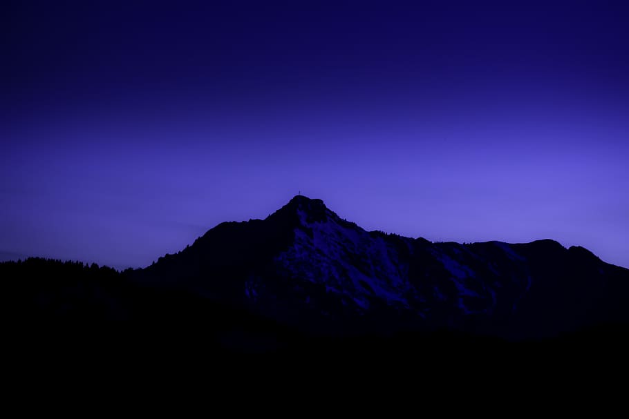 silhouette of mountain, rock, summit, sky, peak, dark, night, HD wallpaper