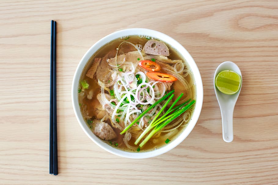 Food Photography of Ramen Noodle, bowl, chopsticks, cuisine, delicious