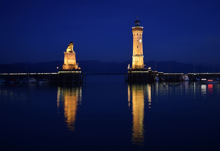 lake constance, lindau, water, lighthouse, germany, mood, places of interest, HD wallpaper