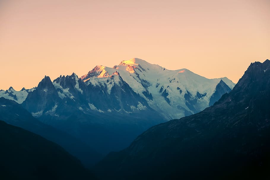 snow covered mountains, nature, mountain range, sunrise, glacier HD wallpaper