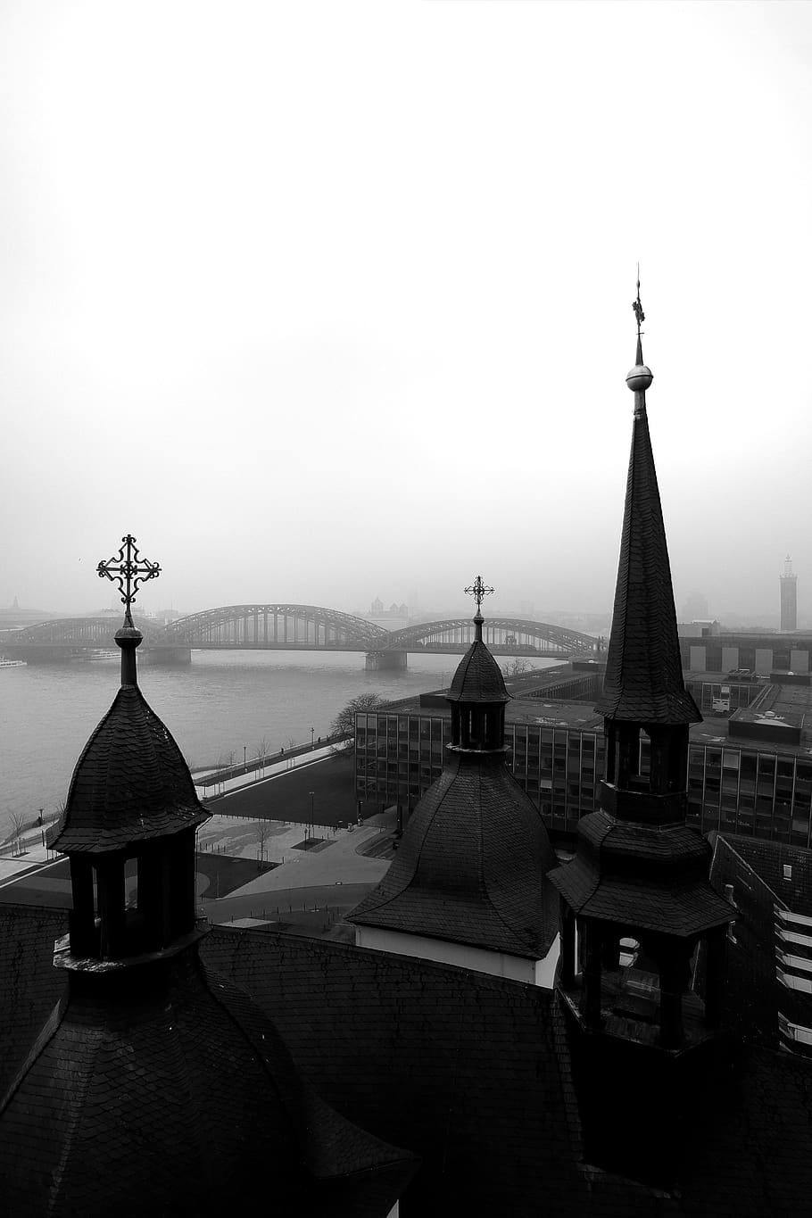 germany, köln, kennedyplatz, fog, foggy, bridge, city, tower, HD wallpaper
