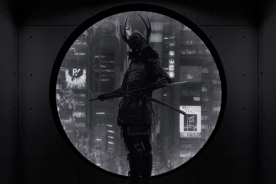 fantasy, samurai, mystical, composing, photomontage, japan HD wallpaper