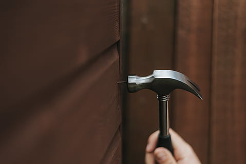 Person Holding Curved Claw Hammer, carpentry, close-up, door HD wallpaper