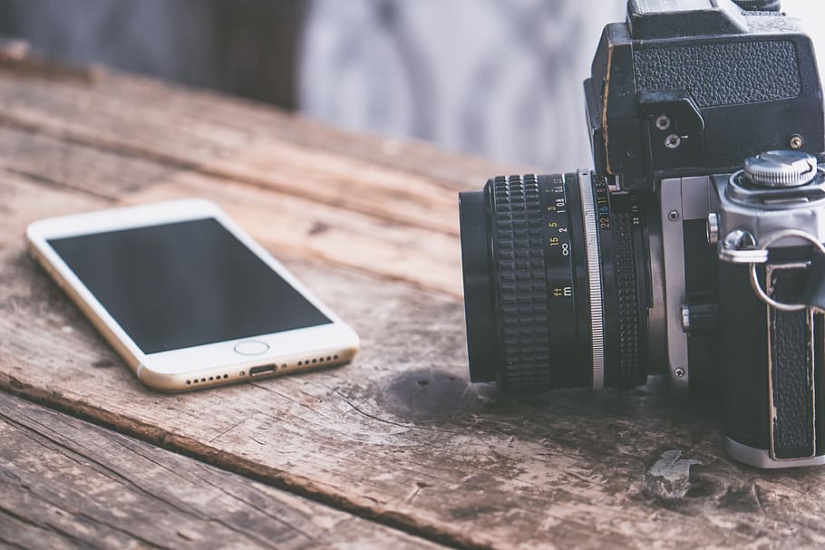 camera, wood, rustic, desk, table, dslr, lens, device, equipment HD wallpaper