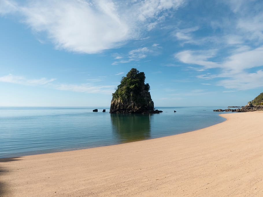 beach, shore, coast, sand, water, blue, rock, tropical, ocean HD wallpaper