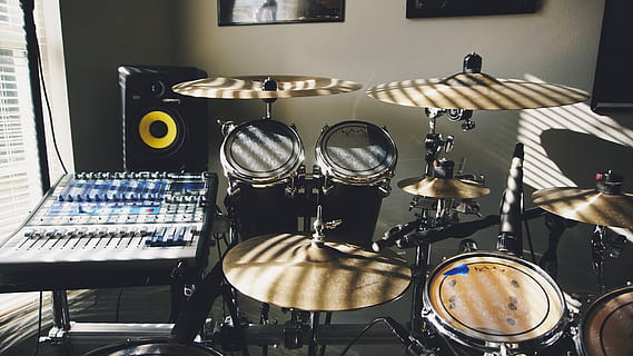 drum set near window, percussion, leisure activities, music, musical instrument HD wallpaper
