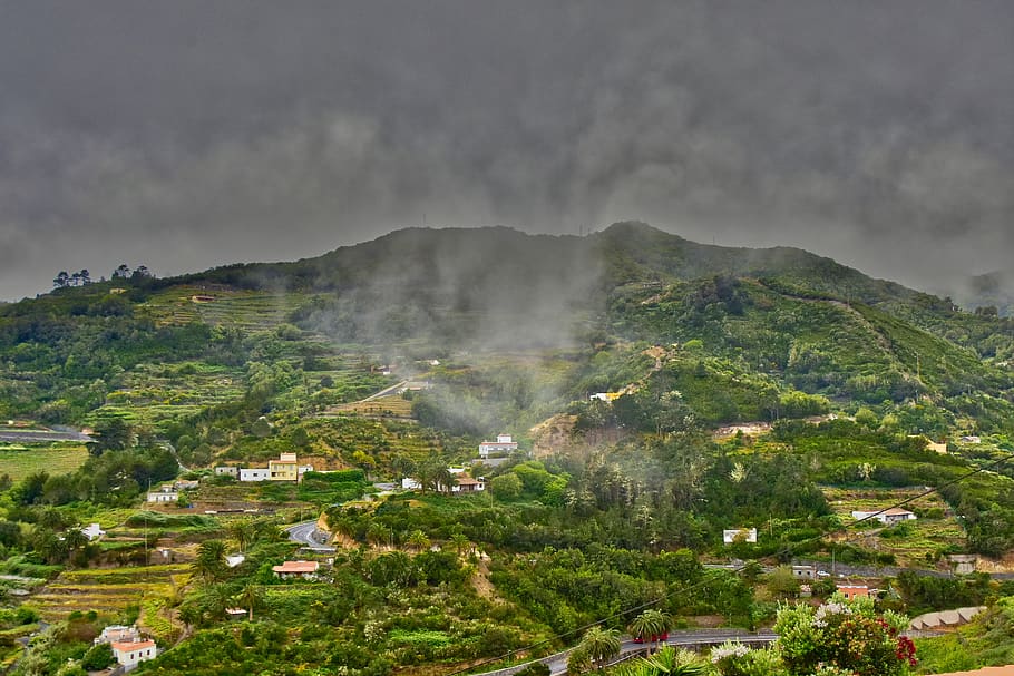 mountain, clouds, trade winds, gomera, sky, nature, panorama HD wallpaper
