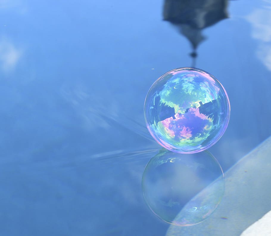 colourful, floating, water, soap bubble, sphere, vulnerability HD wallpaper