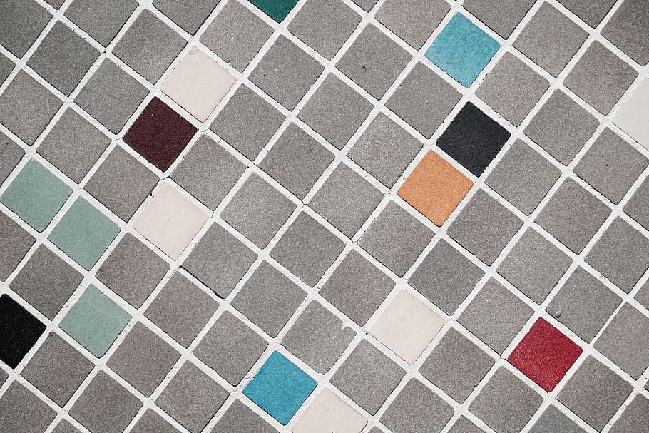 squares, tiles, rough, gray, red, black, blue, pattern, full frame HD wallpaper