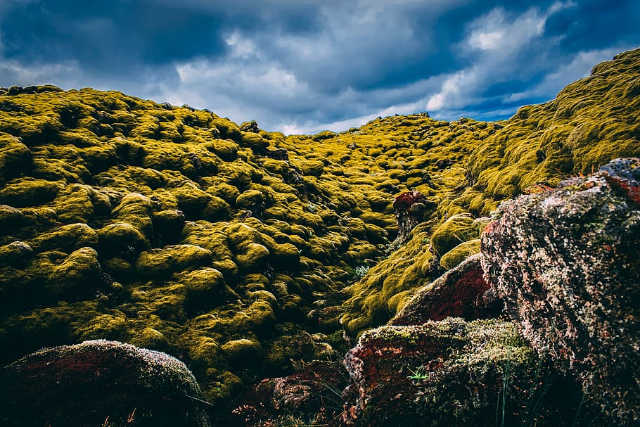 Mountain Under Cloudy Sky, clouds, daylight, grass, hill, iceland HD wallpaper